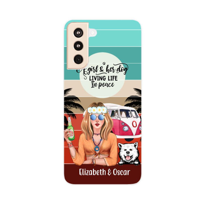 Personalized Phone Case, Hippie Girl and Dogs Custom Gift For Dog and Hippie Lovers