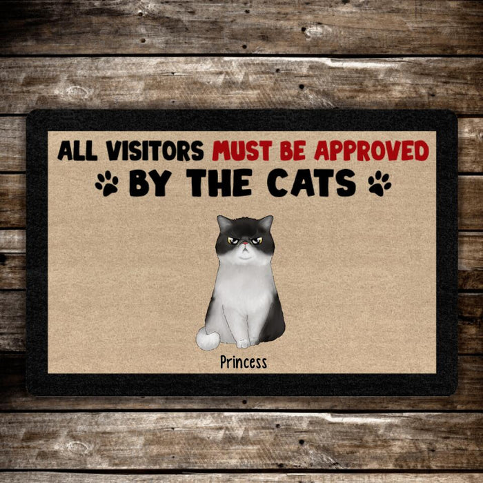 All Visitors Must Be Approved By The Cats - Up To 4 Cats - Cat Personalized Gifts - Custom Doormat For Family