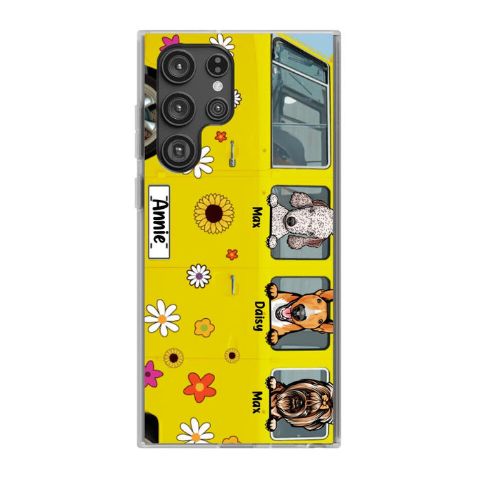Dogs On Hippie Bus, Up To 3 Dogs - Personalized Phone Case For Hippie, Dog Lovers