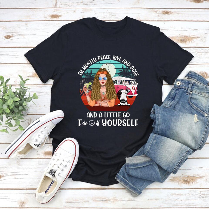 Personalized Shirt, Hippie Girl with Dogs Custom Gift For Dog and Hippie Lovers