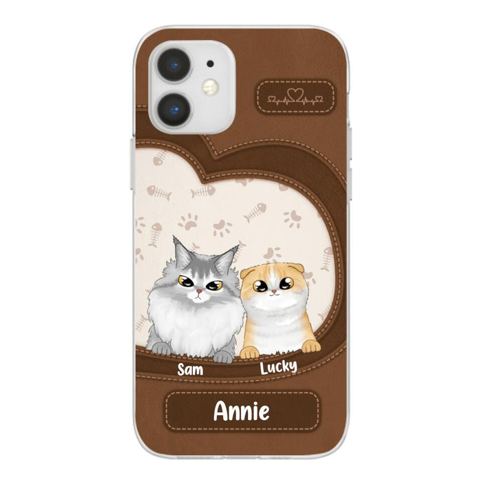 Leather Pattern Cat Mom - Personalized Gifts Custom Cat Phone Case for Cat Mom, Cat Lovers