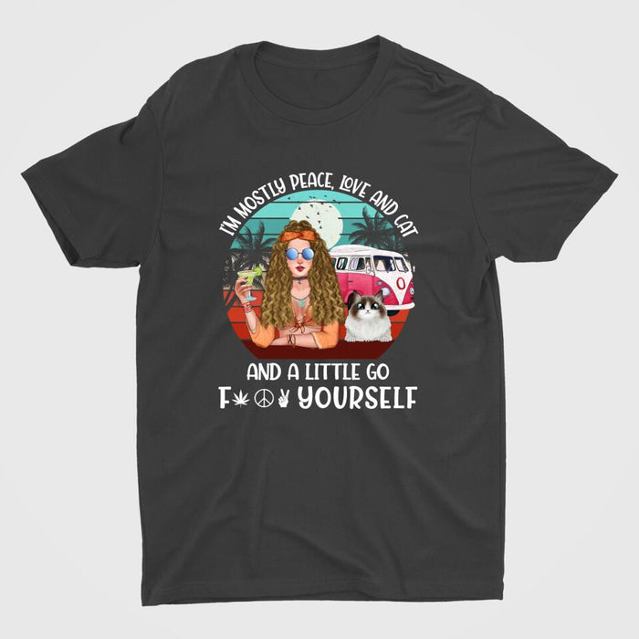Personalized Shirt, Hippie Girl with Cat, Custom Gift For Cat and Hippie Lovers