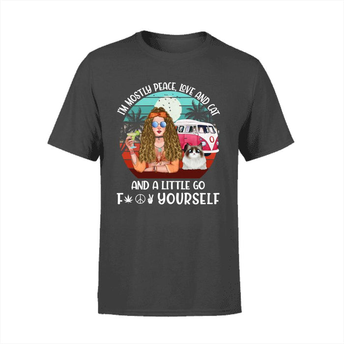 Personalized Shirt, Hippie Girl with Cat, Custom Gift For Cat and Hippie Lovers