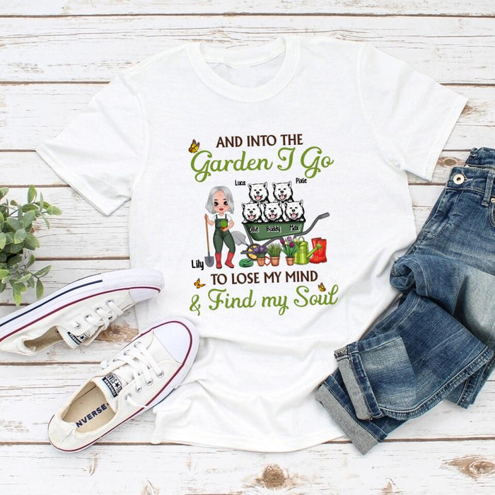 Old Chibi Up To 5 Dogs And Into The Garden I Go To Lose My Mind - Personalized Shirt For Dog, Gardening Lovers, Gardeners