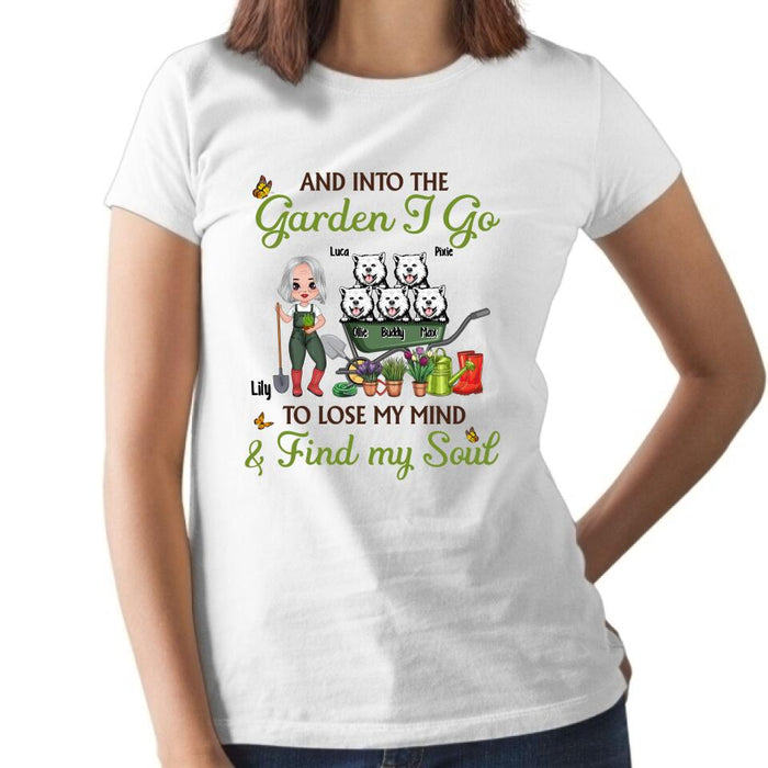 Old Chibi Up To 5 Dogs And Into The Garden I Go To Lose My Mind - Personalized Shirt For Dog, Gardening Lovers, Gardeners