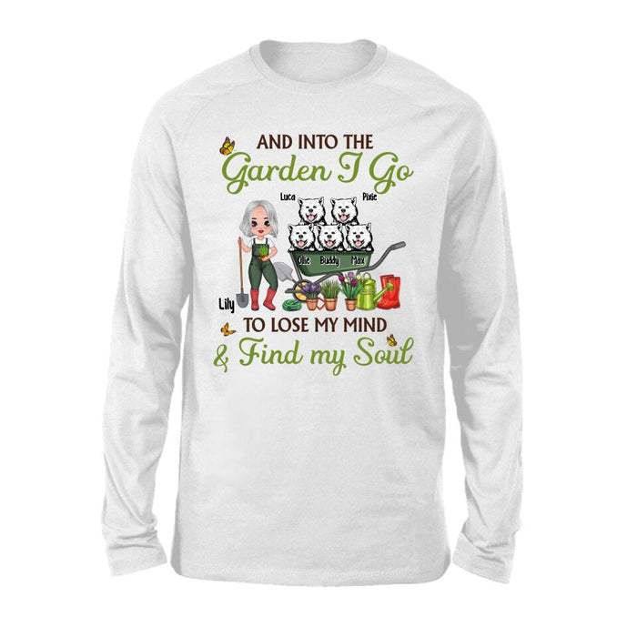 Old Chibi Up To 5 Dogs And Into The Garden I Go To Lose My Mind - Personalized Shirt For Dog, Gardening Lovers, Gardeners