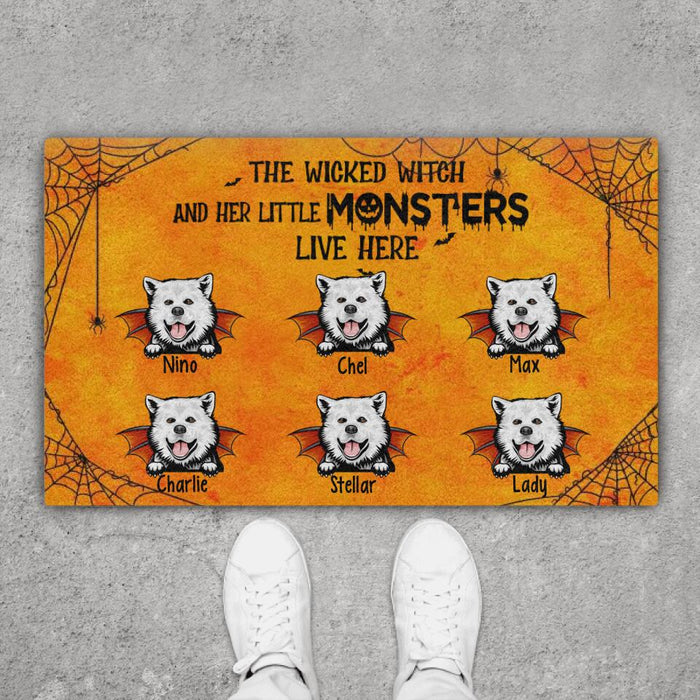 The Wicked Witch and Her Little Monsters - Halloween Personalized Gifts Custom Doormat for Dog Lovers