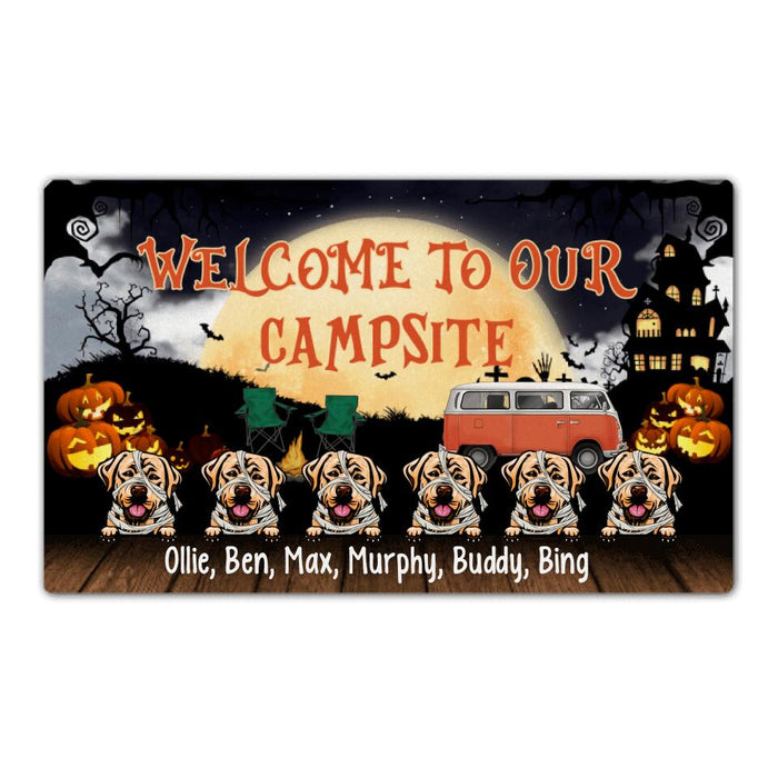 Welcome to Our Campsite - Halloween Personalized Gifts Custom Doormat for Camping and Dog Lovers
