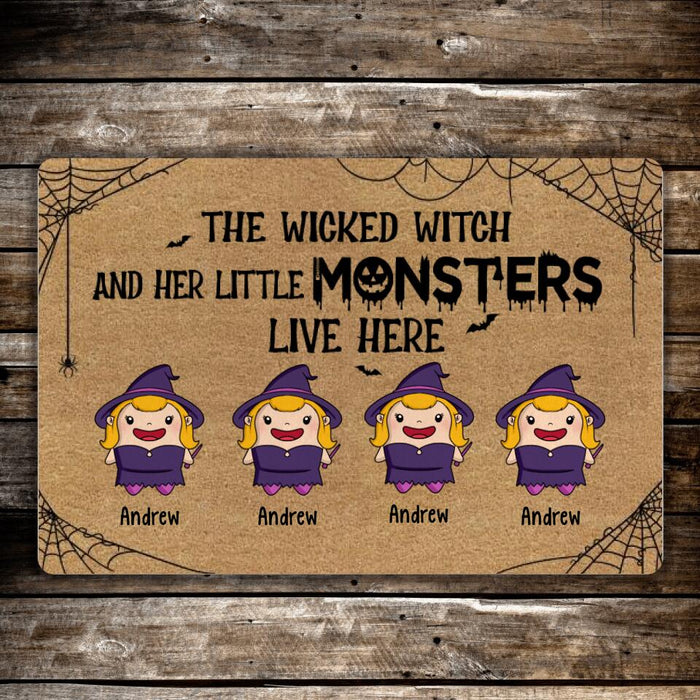 The Wicked Witch and Her Little Monsters - Halloween Personalized Gifts Custom Doormat for Family