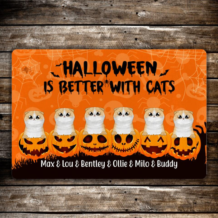 Up to 6 Cats, Halloween Is Better with Cats - Personalized Gifts Custom Doormat for Dog and Cat Lovers