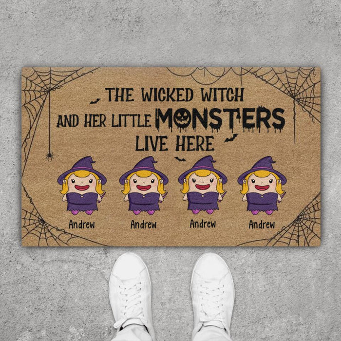 The Wicked Witch and Her Little Monsters - Halloween Personalized Gifts Custom Doormat for Family