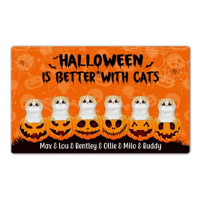 Up to 6 Cats, Halloween Is Better with Cats - Personalized Gifts Custom Doormat for Dog and Cat Lovers