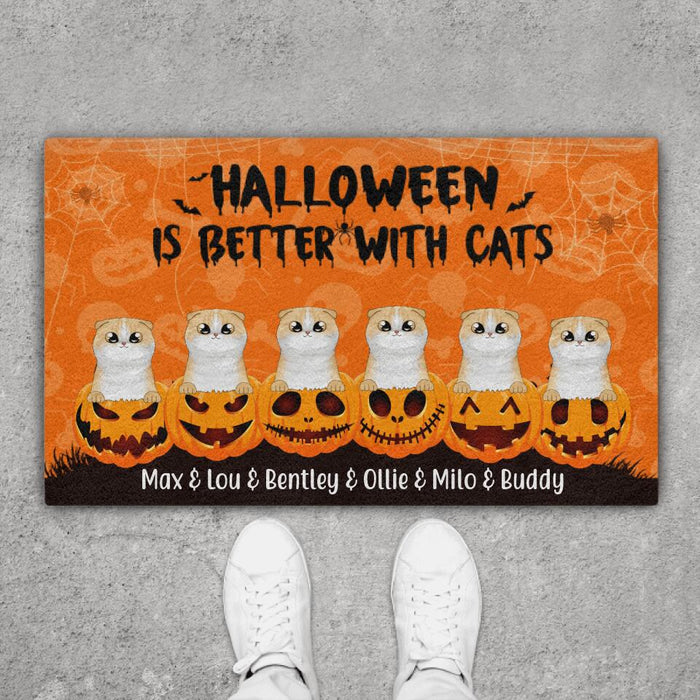 Up to 6 Cats, Halloween Is Better with Cats - Personalized Gifts Custom Doormat for Dog and Cat Lovers