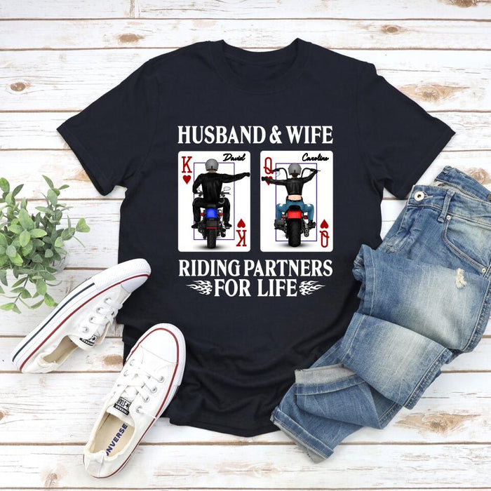 Husband And Wife Riding - Personalized Gifts Custom Motorcycle Lovers Shirt For Couples, Motorcycle Lovers