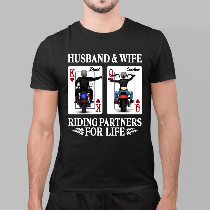 Husband And Wife Riding - Personalized Gifts Custom Motorcycle Lovers Shirt For Couples, Motorcycle Lovers
