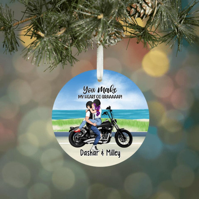 Kissing Motorcycle Couple - Personalized Ornament For Him, For Her, Motorcycle Lovers