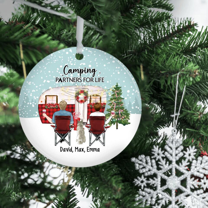 Camping Partners For Life Couple Camping With Dogs - Personalized Camping Christmas Ornament, Couple Camper Gift
