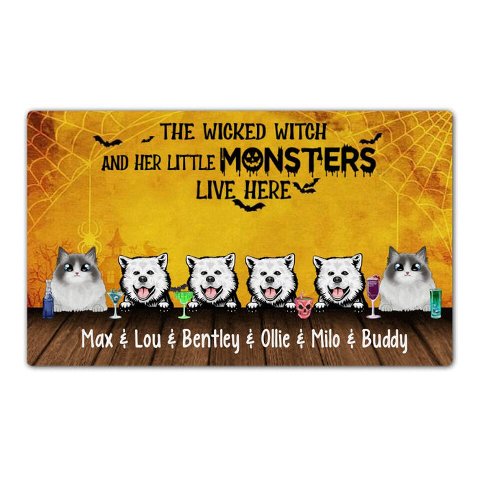 The Wicked Witch and Her Little Monsters - Halloween Personalized Gifts Custom Doormat for Cat and Dog Lovers