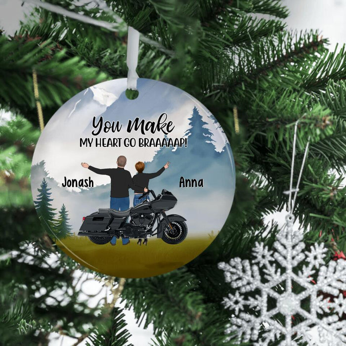 Personalized Ornament, Couple Standing By Motorcycle, Gifts For Motorcycle Lovers