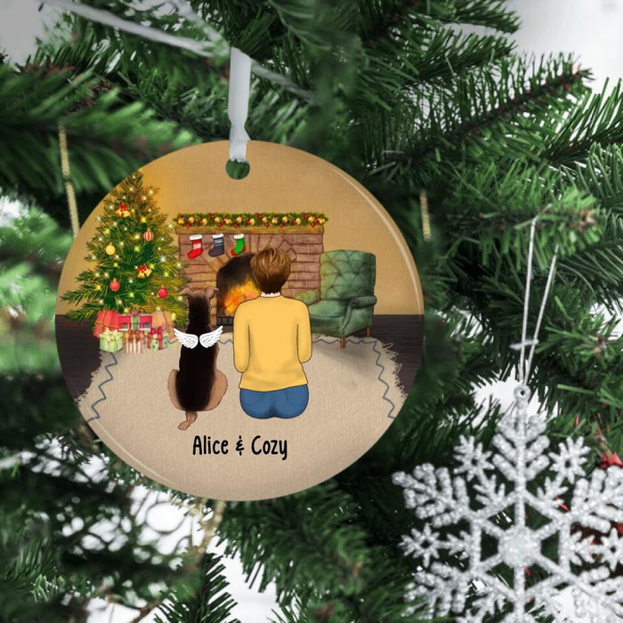 Personalized Ornament, Woman Sitting With Pets, Gifts For Dog Lovers, Cat Lovers