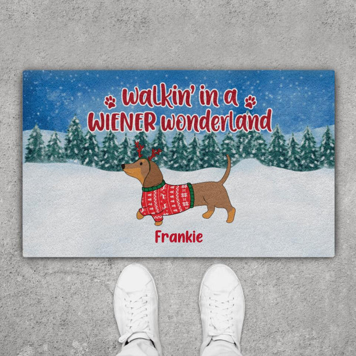 Walkin' in a Wiener Wonderland - Christmas Personalized Gifts Custom Dog Doormat for Family, Dog Lovers