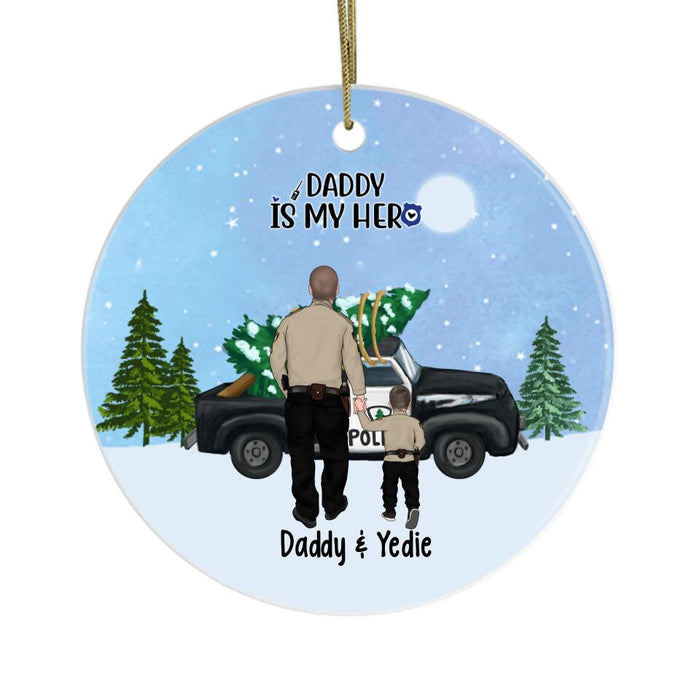 Personalized Ornament, Police Family By Police Car With Christmas Tree, Christmas Gift For Police Family