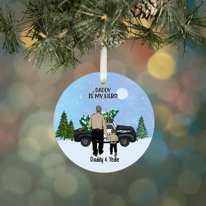 Personalized Ornament, Police Family By Police Car With Christmas Tree, Christmas Gift For Police Family