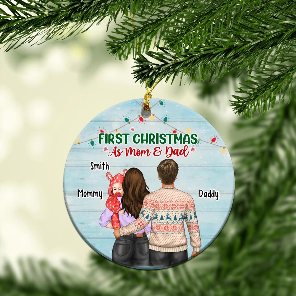 First Christmas As Mummies - Personalized First Christmas gift for Moms,  for Lesbian Couple - Custom Circle Ceramic Ornament - MyMindfulGifts