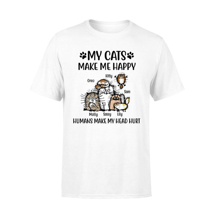 Personalized Shirt, My Cats Make Me Happy Humans Make My Head Hurt, Custom Gift For Cat Lovers