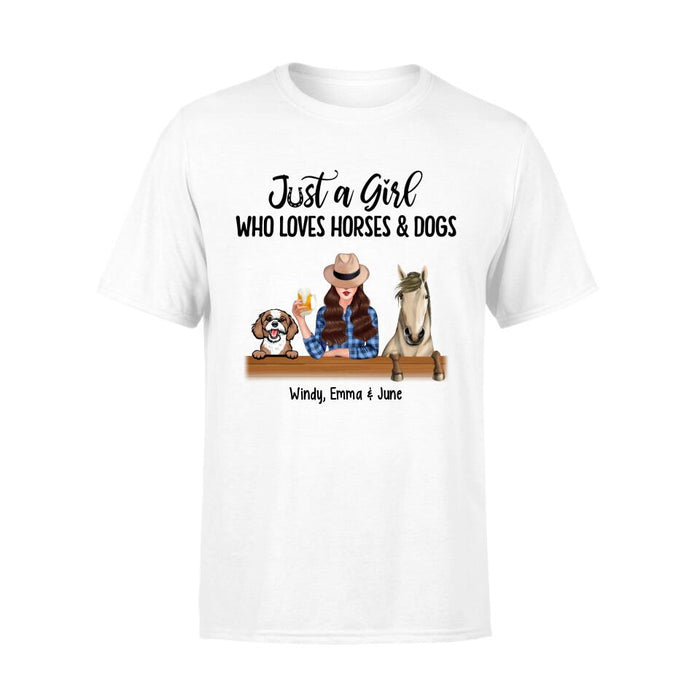 Personalized Shirt, A Girl Who Loves Horses And Dogs, Gift For Dog Lovers, Horse Lovers