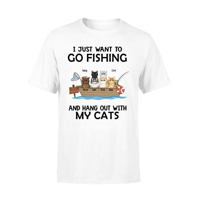 Personalized T-shirt, Up to 6 Cats, I Just Want To Go Fishing and Hang Out With My Cats, Gift for Fishing Lovers, Cat Lovers