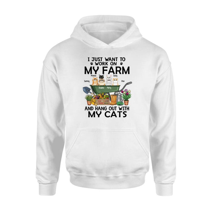 Personalized Shirt, Up To 6 Cats, I Just Want To Work On My Farm And Hang Out With My Cats, Gift For Farmers And Cat Lovers