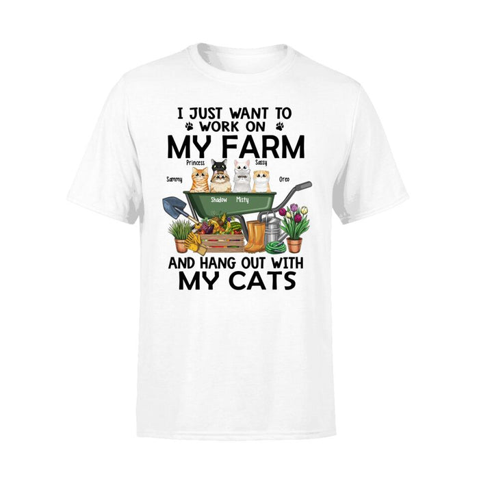 Personalized Shirt, Up To 6 Cats, I Just Want To Work On My Farm And Hang Out With My Cats, Gift For Farmers And Cat Lovers