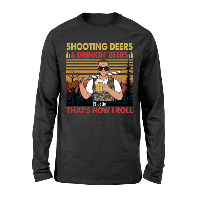 Personalized T-shirt, Shooting Deers & Drinking Beer Man, Gift for Hunters