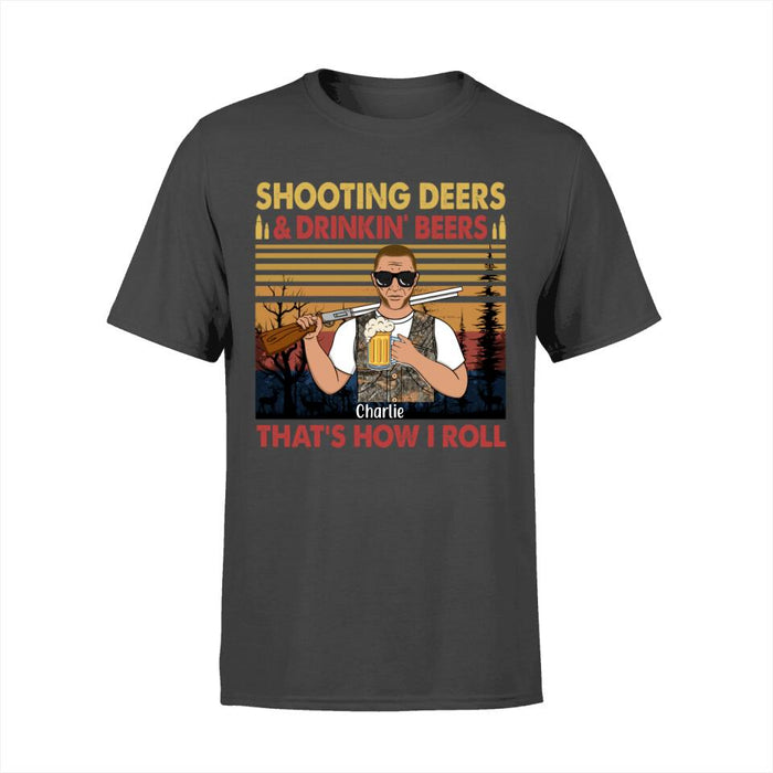 Personalized T-shirt, Shooting Deers & Drinking Beer Man, Gift for Hunters