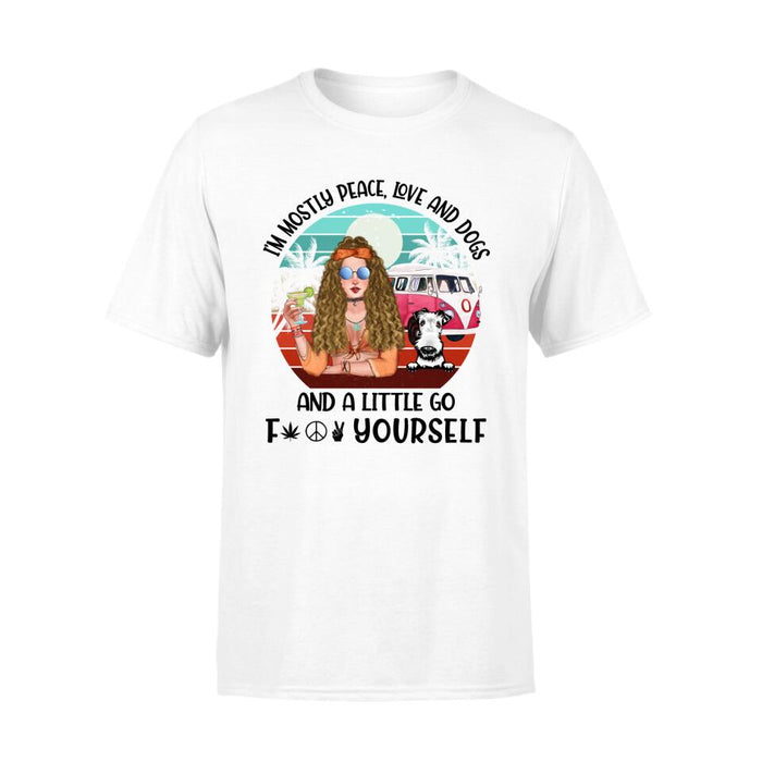 I'm Mostly Peace, Love and Dogs - Personalized Gifts Custom Hippie Shirt for Dog Mom, Hippie Gifts