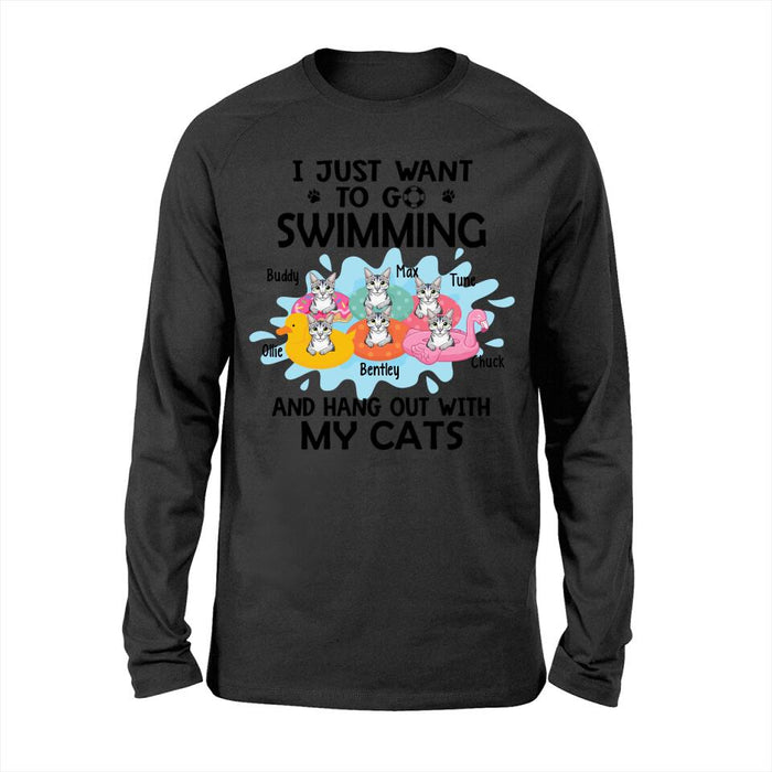 Personalized Shirt, I Just Want To Go Swimming And Hang Out With My Cats, Up To 6 Cats, Gift For Cat Lovers