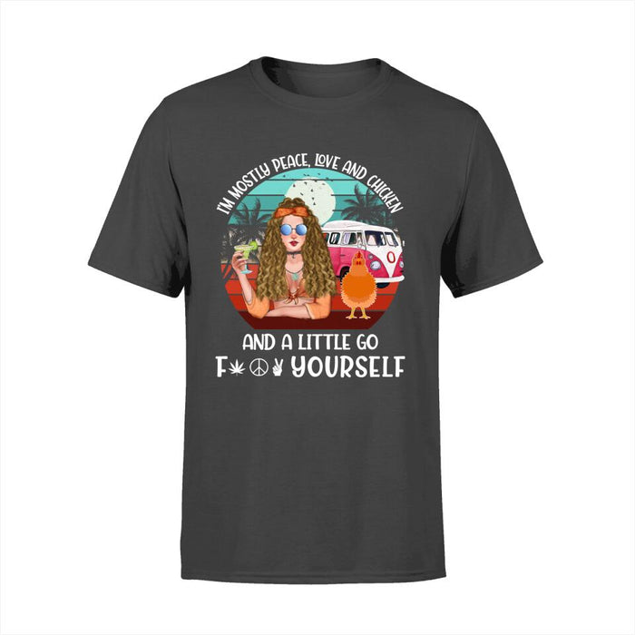 Personalized Shirt, Hippie Girl with Chickens Custom Gift For Chicken and Hippie Lovers