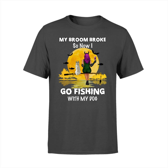 Personalized Shirt, My Broom Broke So Now I Go Fishing With My Dogs - Halloween Gift, Gift For Fishers And Dog Lovers