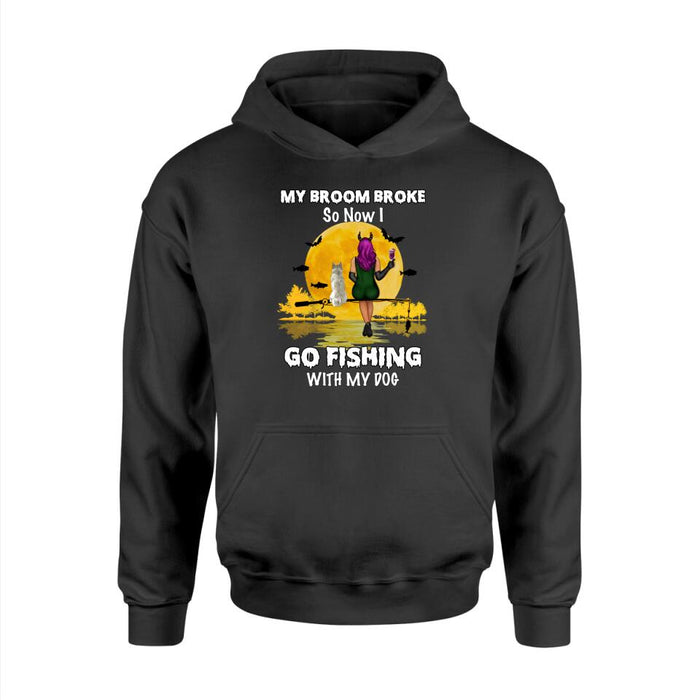 Personalized Shirt, My Broom Broke So Now I Go Fishing With My Dogs - Halloween Gift, Gift For Fishers And Dog Lovers