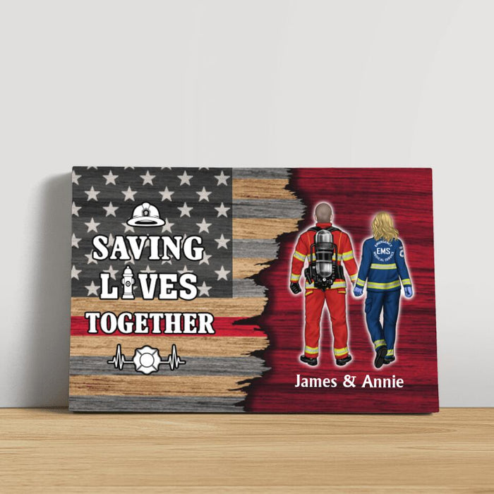 Saving Lives Couples Friends - Personalized Canvas Firefighter, EMS, Nurse, Police Officer, Military