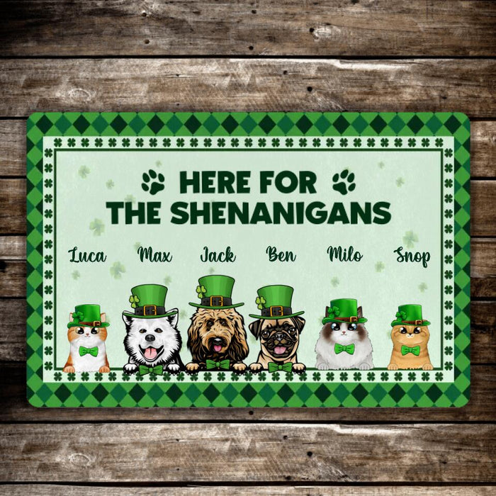 Here for the Shenanigans - Cat Lovers, Dog Personalized Gifts Custom Doormat