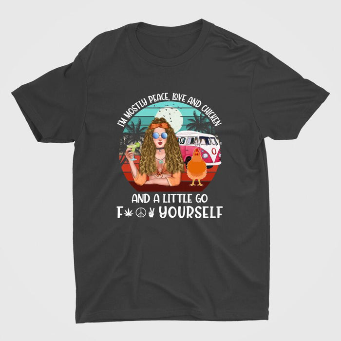 Personalized Shirt, Hippie Girl with Chickens Custom Gift For Chicken and Hippie Lovers