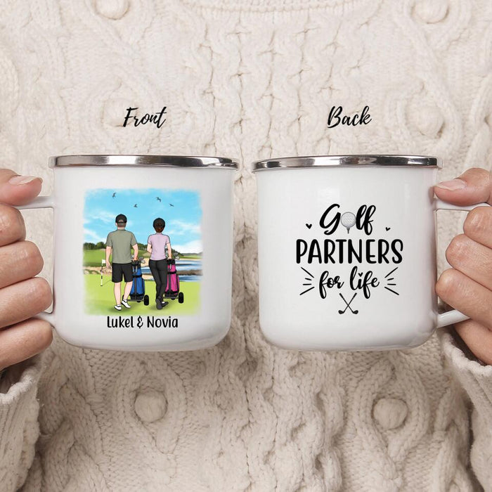 Golf Partners for Life - Personalized Gifts for Custom Golf Enamel Mug for Friends and Couples, Golf Lovers