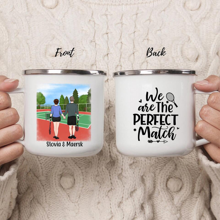 We Are the Perfect Match - Personalized Gifts Custom Tennis Enamel Mug for Couples or Friends, Tennis Lovers