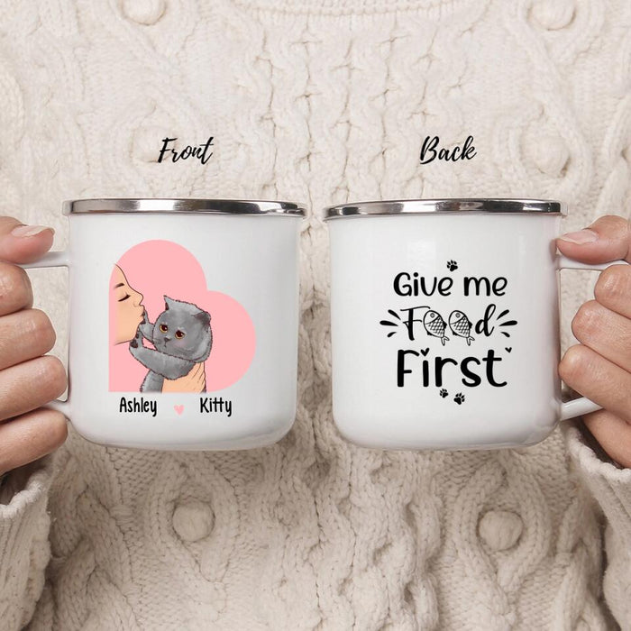 Give Me Food First - Personalized Gifts Custom Enamel Mug for Cat Lovers