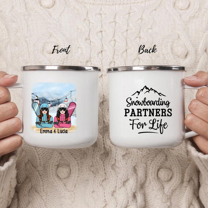 Snowboarding Partners for Life - Personalized Gifts Custom Enamel Mug for Friends and Couples