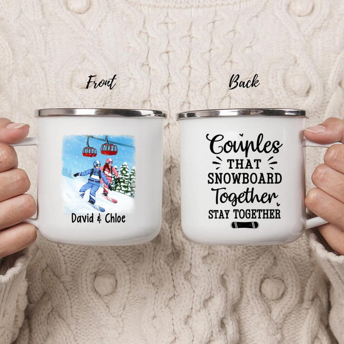 Couples That Snowboard Together Stay Together - Personalized Gifts Custom Enamel Mug for Friends for Couples