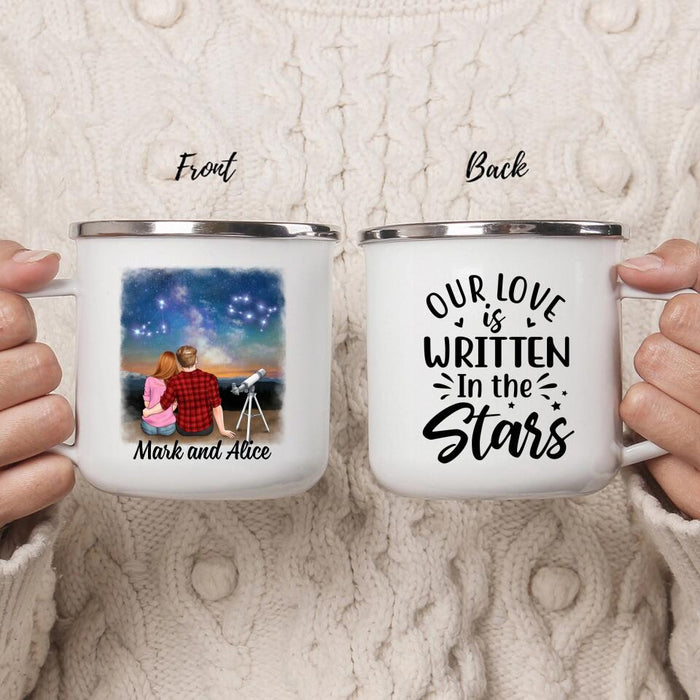 Our Love Is Written in the Stars - Personalized Gifts Custom Astronomy Enamel Mug for Couples, Astronomy Lovers