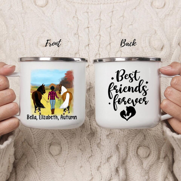 Best Friends Forever - Personalized Gifts Custom Horse Enamel Mug for Her, Horse Lovers